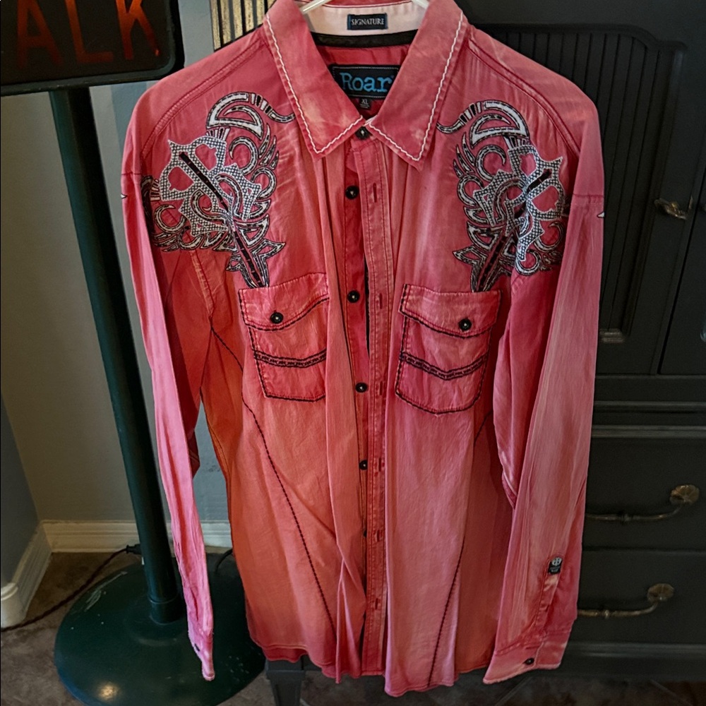 Roar Pink Embroidered Long Sleeve Shirt